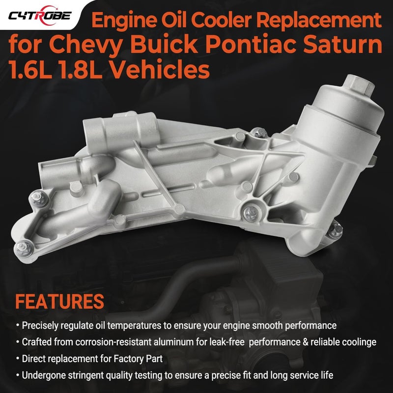 CYTROBE Engine Oil Cooler Filter Housing Assembly Adapter Aluminum Cap with Gasket, Insert, Cap Compatible with 2008-2019 Chevy Cruze Sonic Malibu Aveo,Saturn Astra 1.6L 1.8L Replace# 25199751 918-432 - Image 2